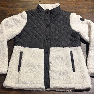 Madden Girl Black and White Quilted Faux Fur Jacket